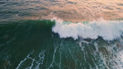 Closeup Rough Tide Foaming Nature Drone View Powerful Water Surface Storming