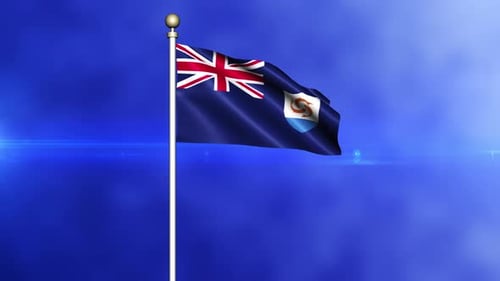 Anguilla National Flag Waving Animation on Blue Background