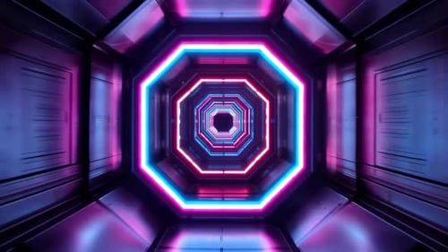 Futuristic SciFi Neon Octagon Tunnel Loop