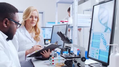 Scientists Working Together in Modern Medical Laboratory