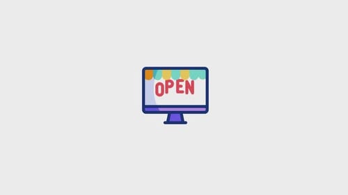 Online Store Open Sign Computer Monitor Animation