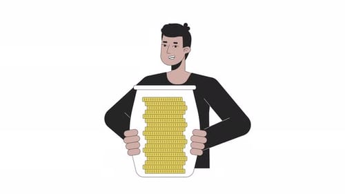 Happy Bank Client with Savings Line 2D Animation