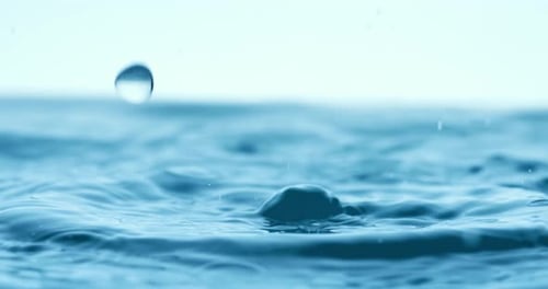 Rain water drops falling in super slow motion.