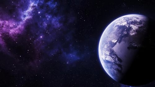 Rotating Planet with Vibrant Nebula and Stars Background