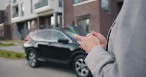 Woman hands holding phone, typing on screen, chatting in social network, writing message
