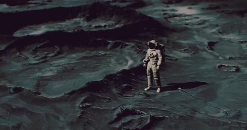 Animated 3D Astronaut Exploring Rocky Lunar Landscape