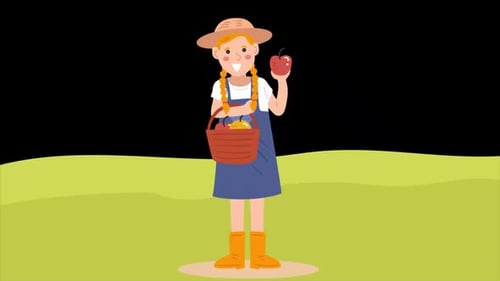 Female Farmer Holding A Fruit And Vegetable Basket On Alpha Channel