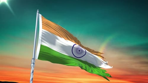 Realistic Indian Flag Waving Seamlessly Against a Vibrant Sky