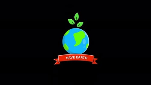 Animated Flat Earth Icon with Save Earth Banner for Environmental Concepts