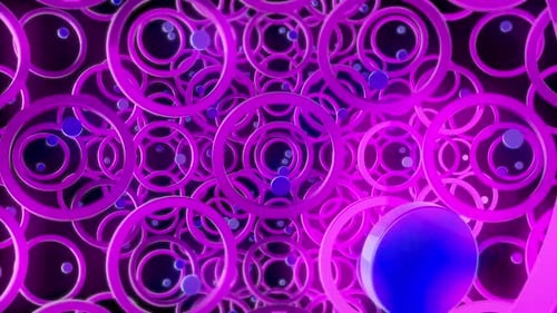 Abstract Geometric Tunnel with Neon Circles and Spheres Loop