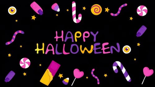 Halloween Cartoon Elements Background On Alpha Channel 4K