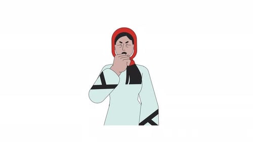 Animation de personnages 2D en ligne de crise d'asthme pour femme musulmane en hijab