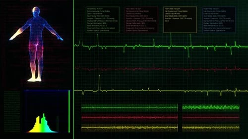 Futuristic Medical Diagnostic Interface with Human Body Scan Data