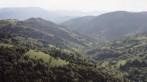 Sundown Serenity Over Carpathian Rural Landscape Aerial View
