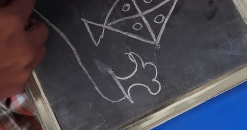unidentified rural school student learning from chalkboard in the classroom of their school, scene i
