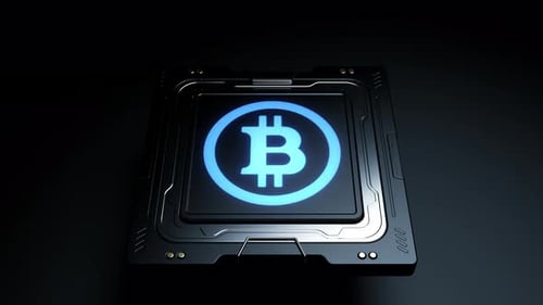 Futuristic Bitcoin Chip Animation with Digital Data Flow