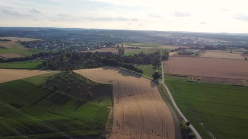Drone flying over wheat field