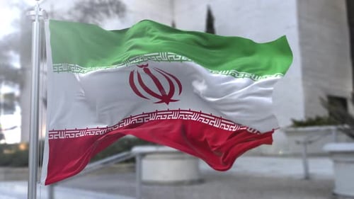 Realistic Waving Flag of Iran on a Pole