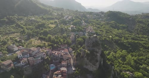 Aerial view of Pietrastornina and mountains, Italy.
