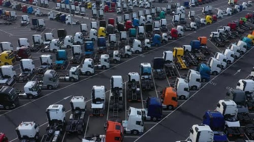 Aerial view of a truck parking lot, Belgium.