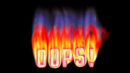 Oops! - Burning text in pixelated retro-styled fire. Loop 3d animation on alpha.