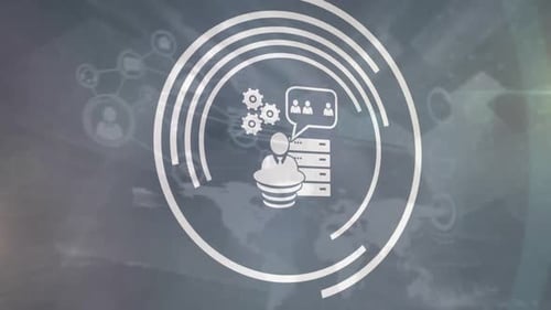 Animation of network of digital icons over grey background