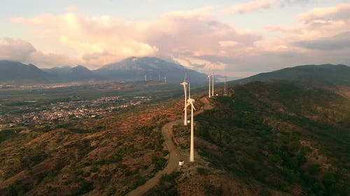 Wind Power Farm with Rotating Blades of Wind Turbines