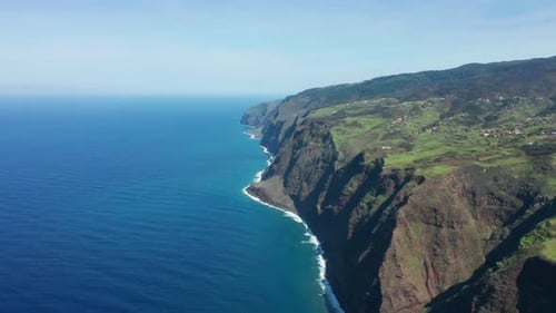 Impressive natural volcanic cliffs of Portuguese island Madeira, aerial