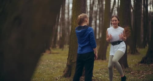 Two Woman Workout Exercising In Park Jogging Fitness