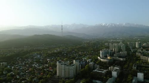 Aerial view of Almaty city with Television Tower