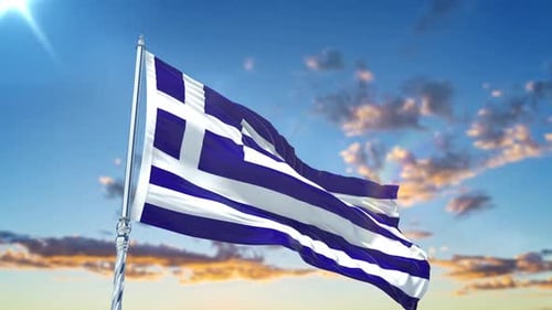 Realistic Greek Flag Waving Seamless Loop Animation