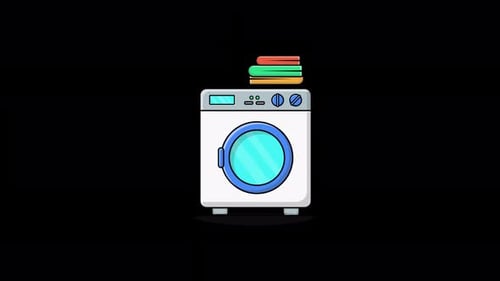 Animated Washing Machine Laundry Cycle Flat Design Icon