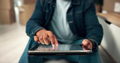 Person Using Tablet Indoors Close Up