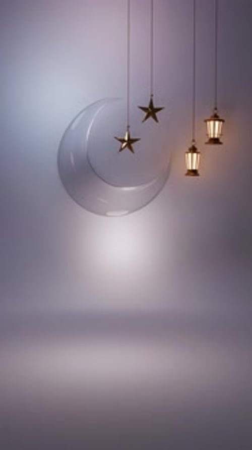 Decorative Ramadan Moon and Lanterns Reveal Title Animation