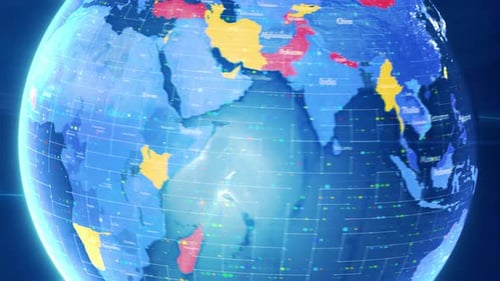 Technological Globe Animation with Data Points and Country Zoom