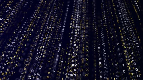 3D Binary code matrix with digits moving on screen.