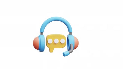 Animated 3D Headphones with Chat Icon for Customer Service