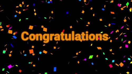 Glückwunschtext mit fallender Konfetti-Animation 4K auf Alpha