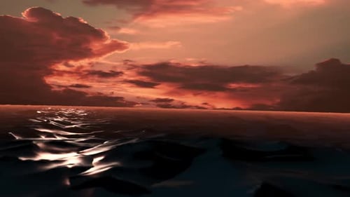 3D Animation of a Sunset Landscape on the Background of the Ocean