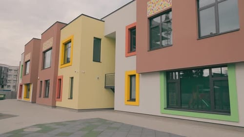 Colourful Modern Preschool Building Exterior in Daytime