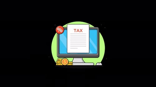 Online Tax Filing Animation with Computer and Coins