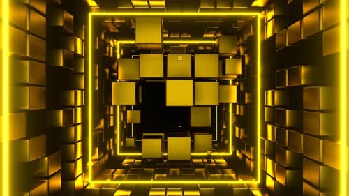 Gold Cubic Entity Move Through Tunnel Background Vj Loop In 4K