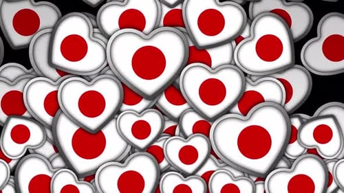 Heart Shaped Japanese Flag Falling Background