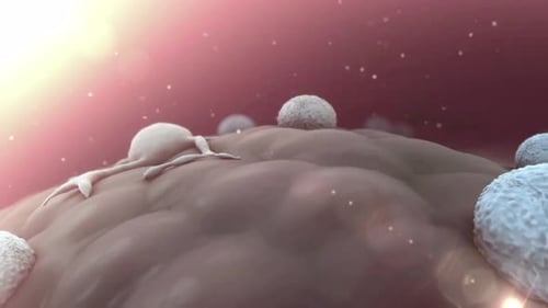 Microscopic White Blood Cells Moving on Cellular Surface