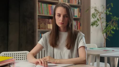 Caucasian Woman Teacher Student Showing Hand Refuse School Female Educator Learning Stop Negative
