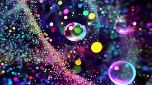Abstract Motion Graphic of Glowing Bubbles and Vibrant Parti