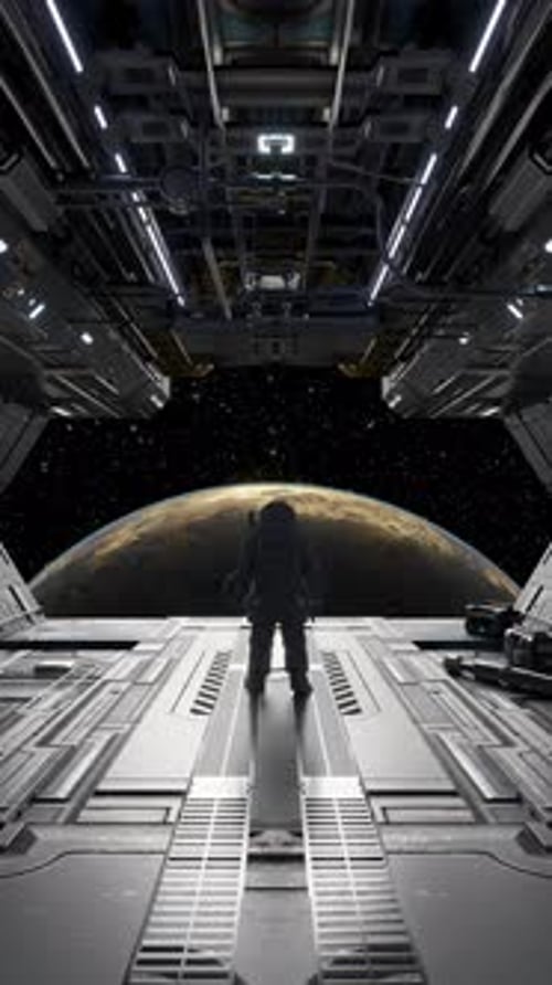 Astronaut Observing Planet From Spacecraft Bay