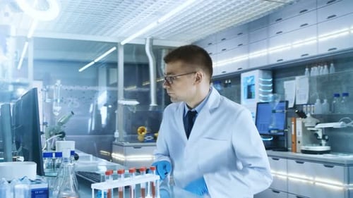 Scientist working in modern medical research laboratory