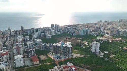 Aerial View Residential Complex By the Mediterranean Coast in Its Final Stage of Construction