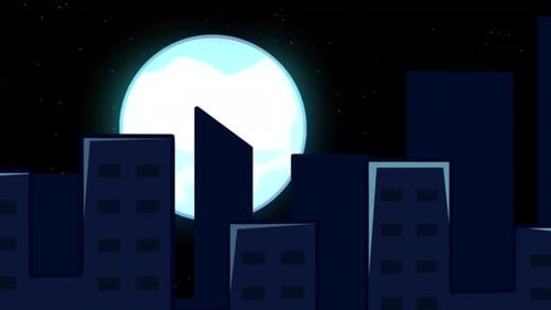 Night City Buildings Moon On Alpha Channel 4K
